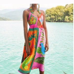 FARM RIO Double Scarfs tropical midi dress Size MEDIUM